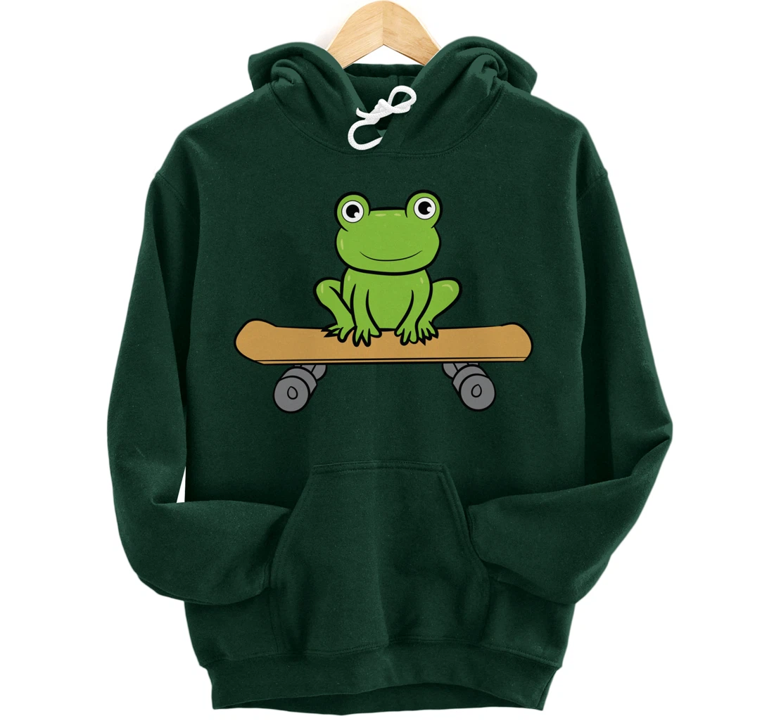 Funny Skateboarding Frog Funny Skateboard Frog Skateboarder Pullover Hoodie