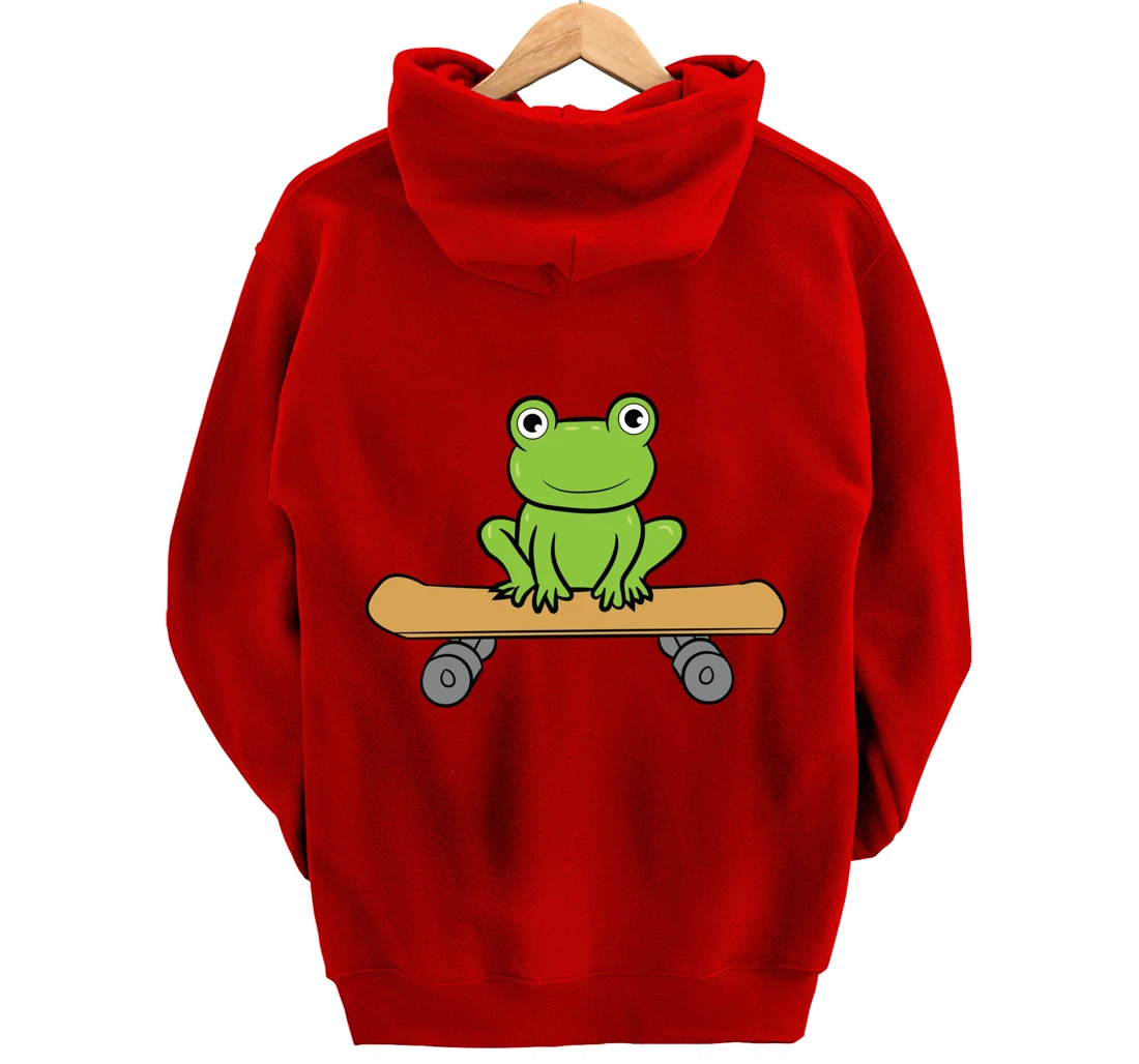 Funny Skateboarding Frog Funny Skateboard Frog Skateboarder Pullover Hoodie