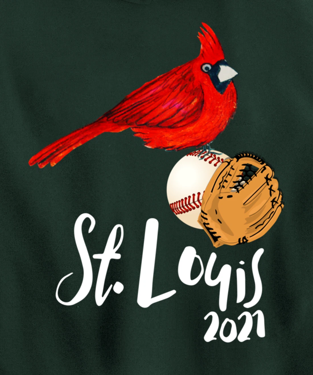 Saint Louis Red Cardinal Dress 2021 Art and Baseball Design Pullover Hoodie