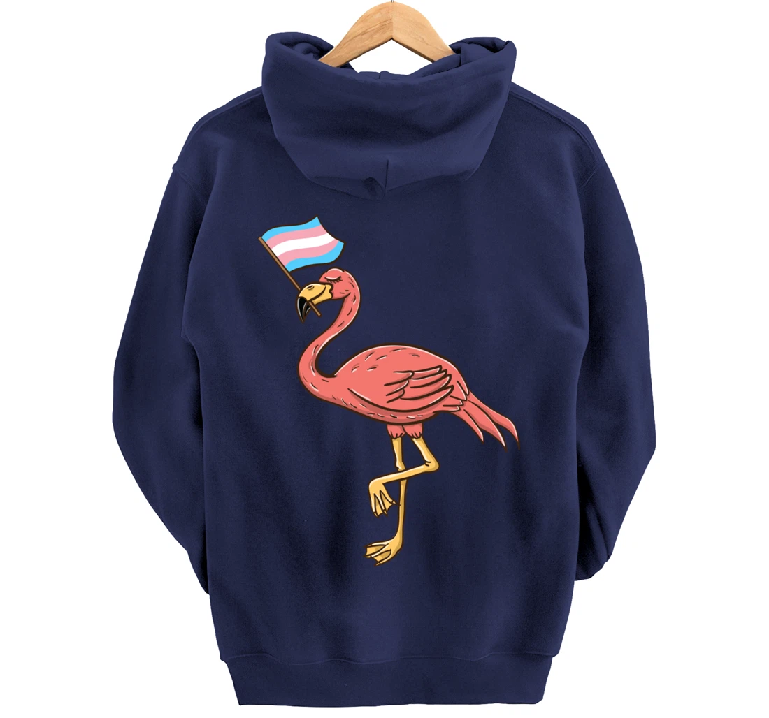 Flamingo With Trans Pride Flag Transgender Pride Pullover Hoodie