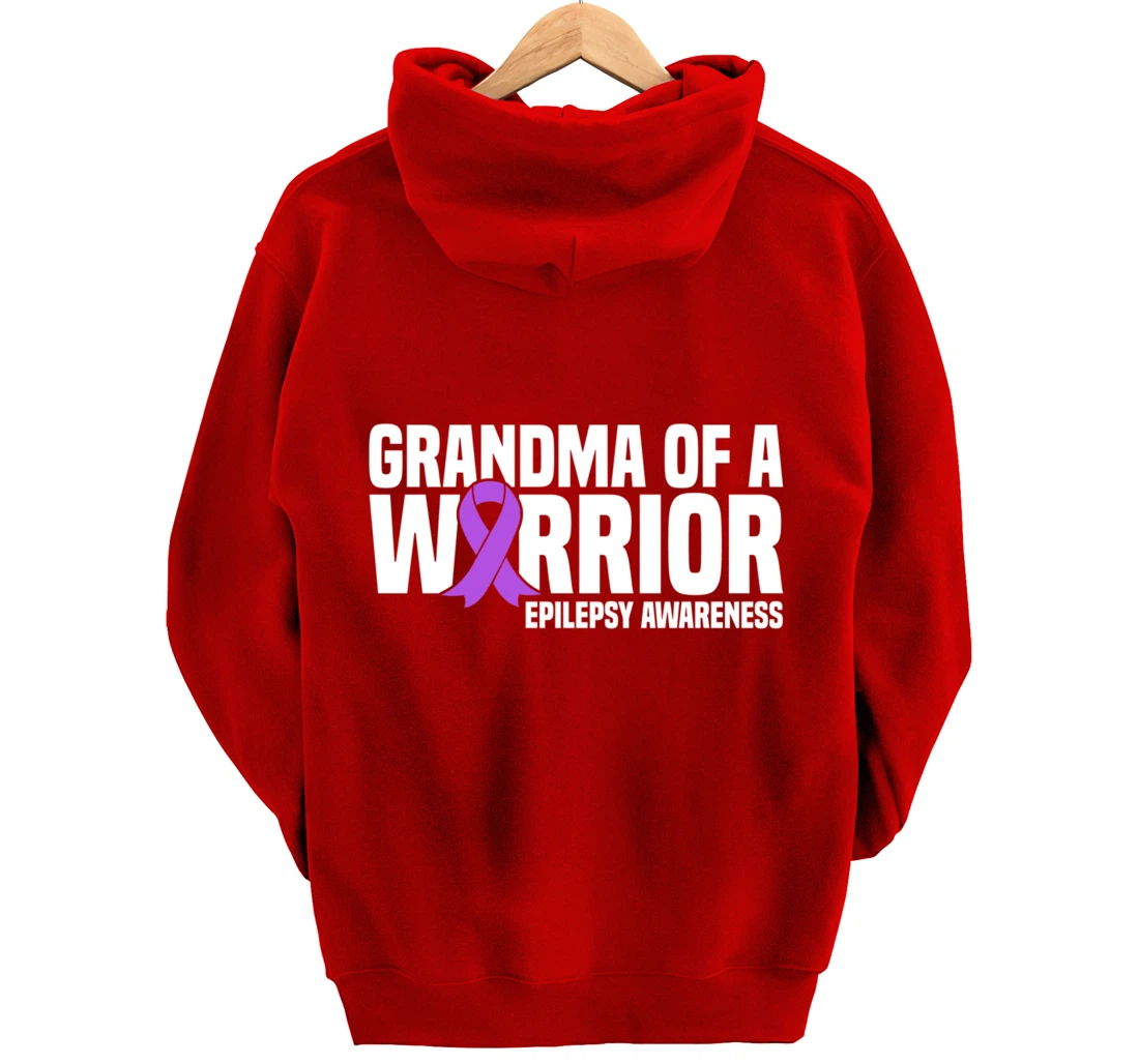 Grandma of a Warrior Purple Ribbon Epilepsy Awareness Pullover Hoodie