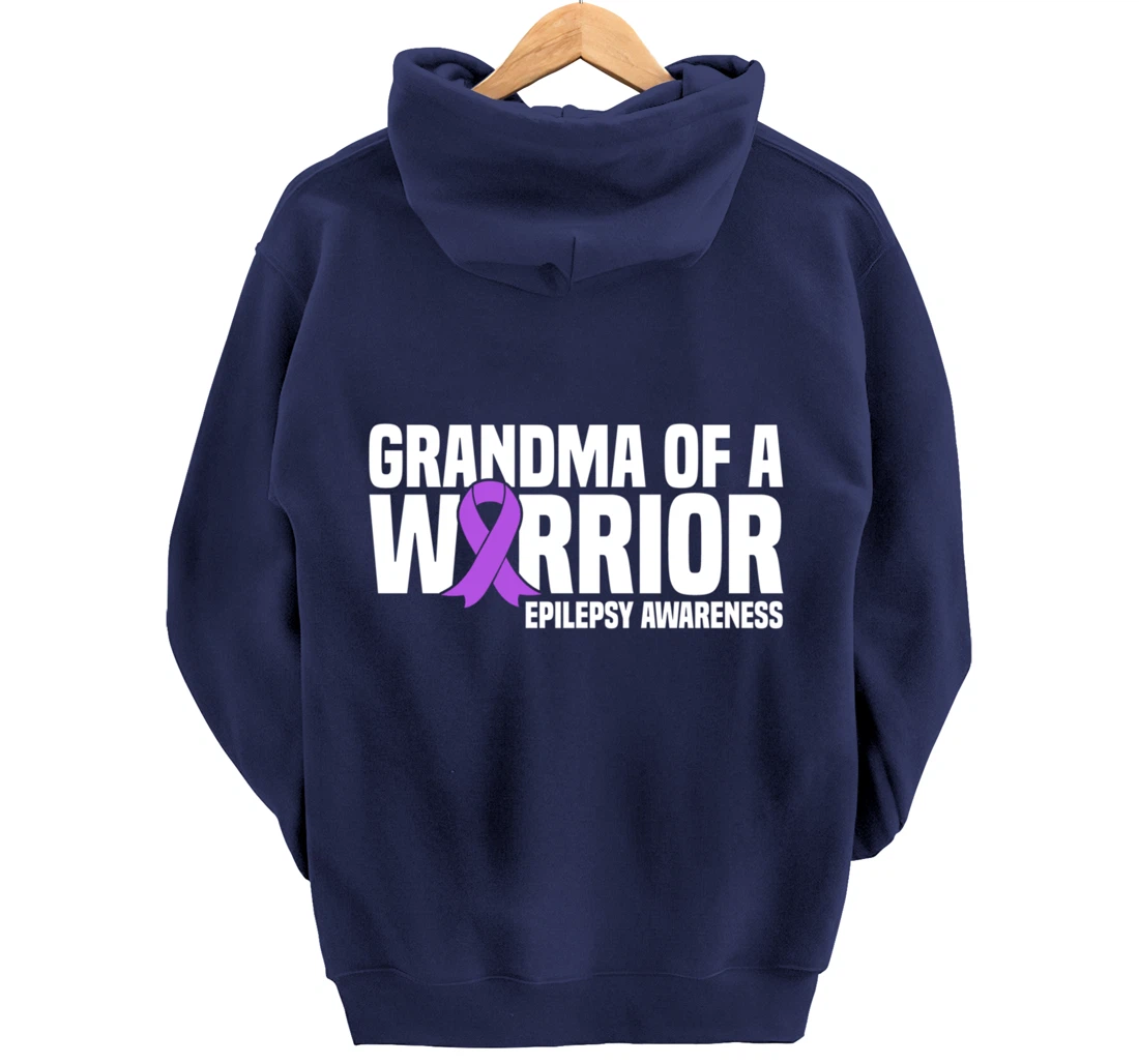 Grandma of a Warrior Purple Ribbon Epilepsy Awareness Pullover Hoodie