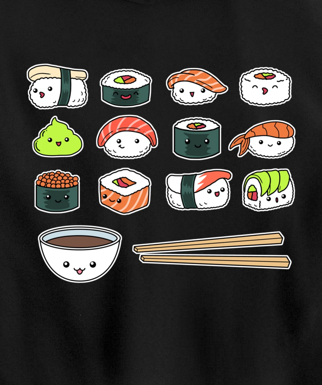 Happy Sushi Shirt Cute Fun Japanese Food Kawaii Anime Pullover Hoodie