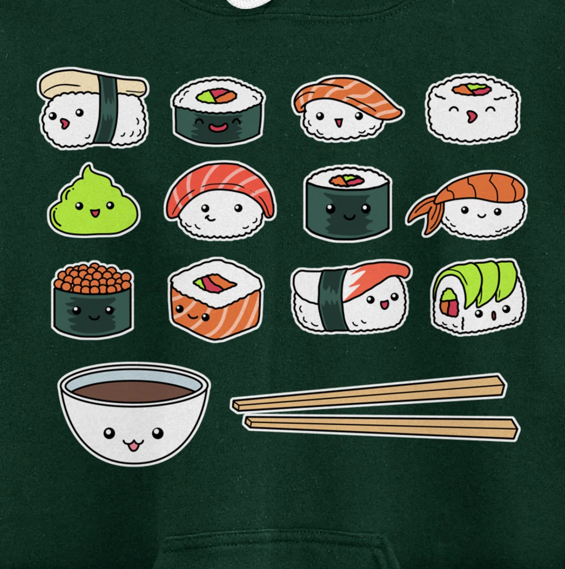 Happy Sushi Shirt Cute Fun Japanese Food Kawaii Anime Pullover Hoodie