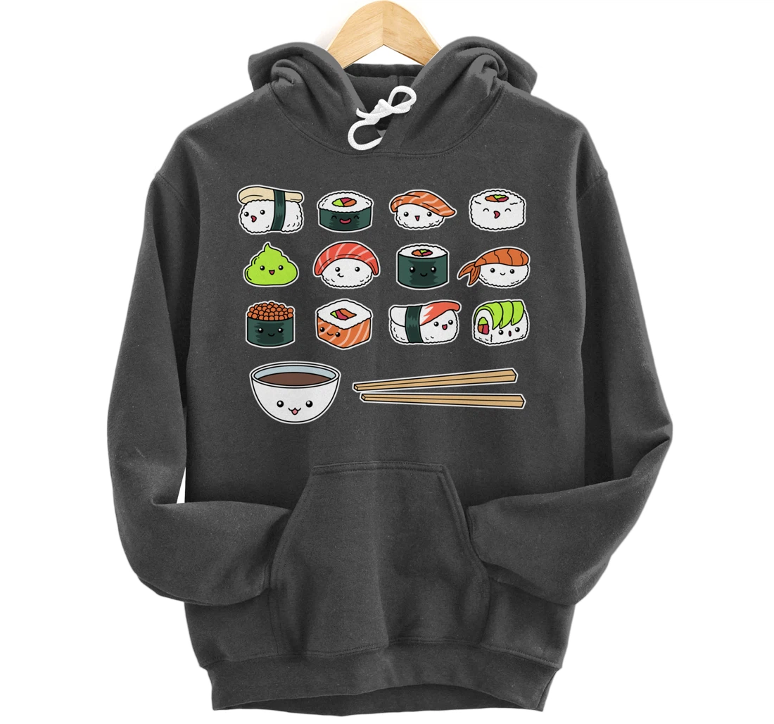 Happy Sushi Shirt Cute Fun Japanese Food Kawaii Anime Pullover Hoodie