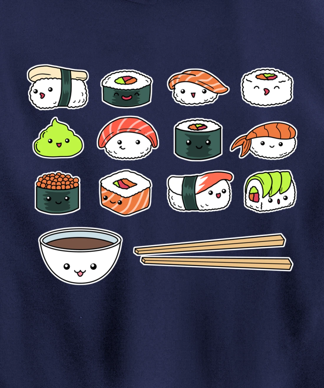 Happy Sushi Shirt Cute Fun Japanese Food Kawaii Anime Pullover Hoodie
