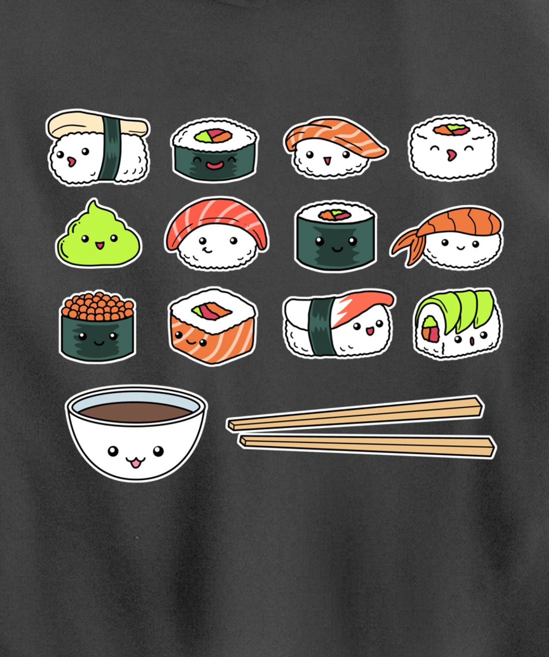 Happy Sushi Shirt Cute Fun Japanese Food Kawaii Anime Pullover Hoodie