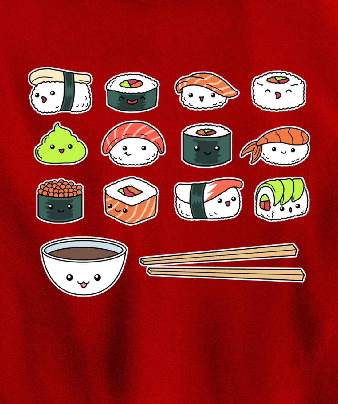 Happy Sushi Shirt Cute Fun Japanese Food Kawaii Anime Pullover Hoodie