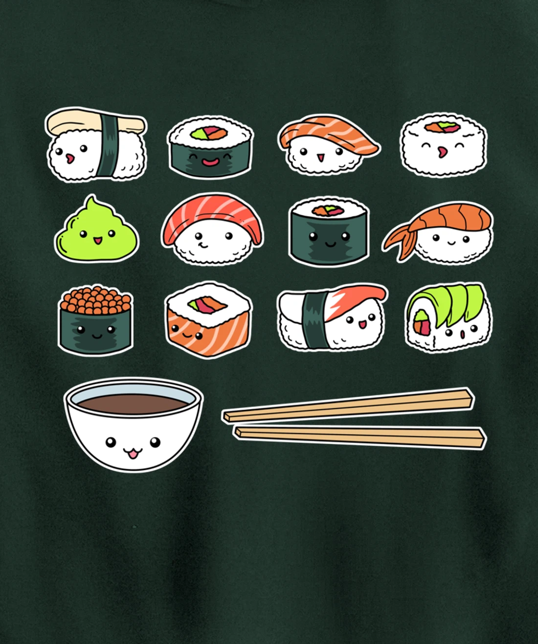 Happy Sushi Shirt Cute Fun Japanese Food Kawaii Anime Pullover Hoodie