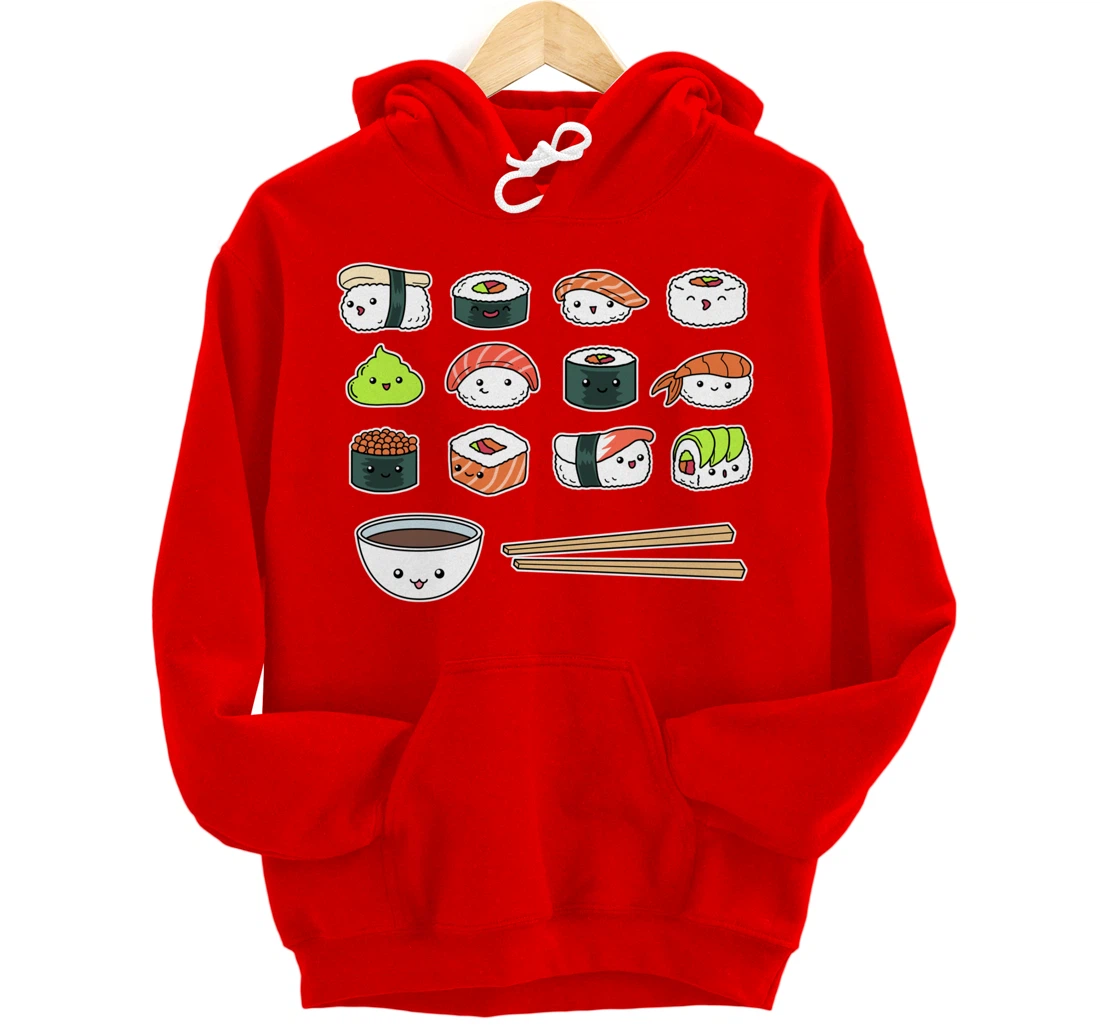 Happy Sushi Shirt Cute Fun Japanese Food Kawaii Anime Pullover Hoodie