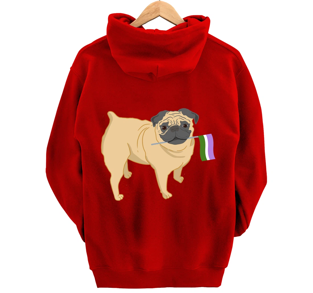 Pug With Genderqueer Pride Flag Pullover Hoodie