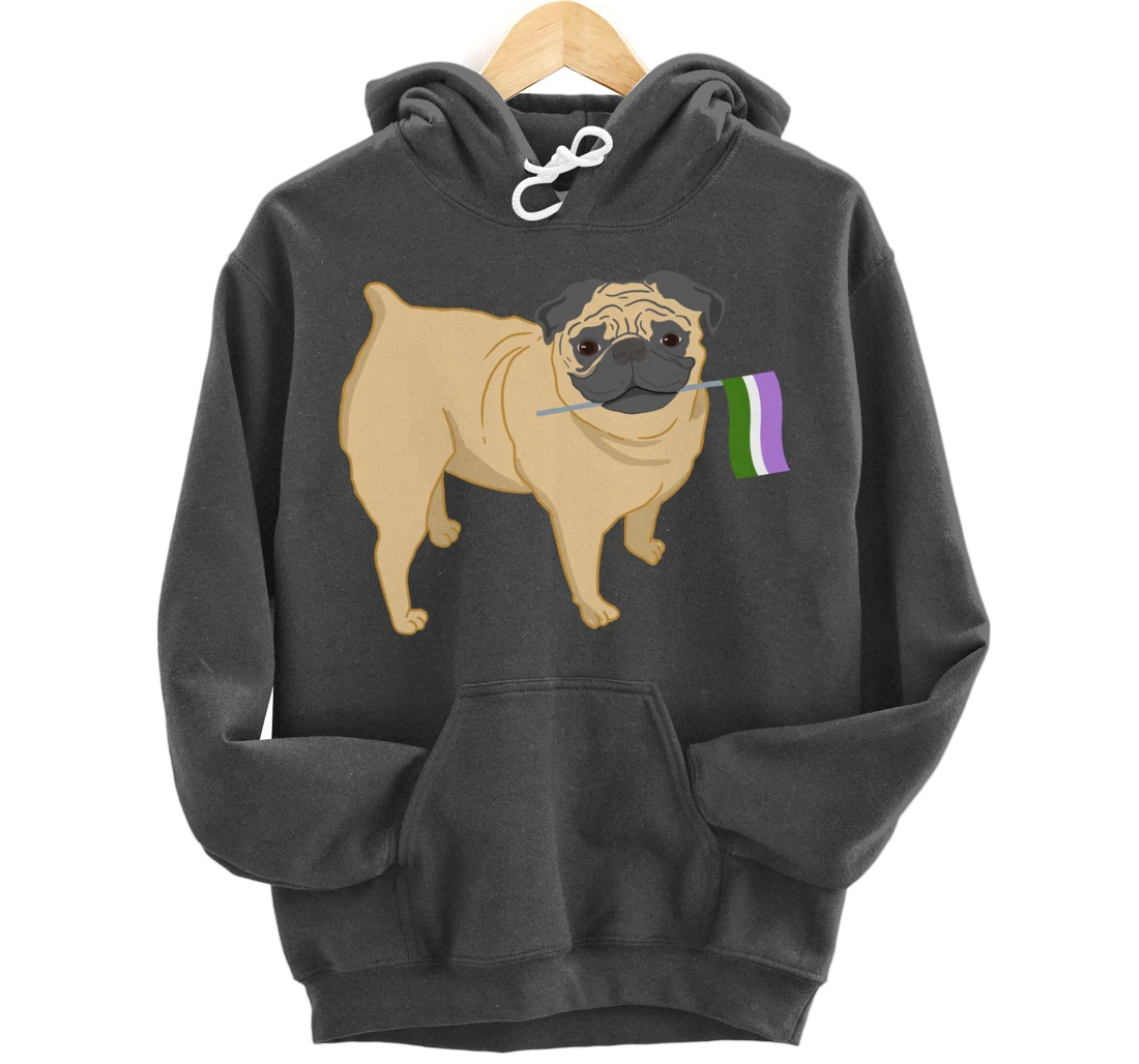 Pug With Genderqueer Pride Flag Pullover Hoodie