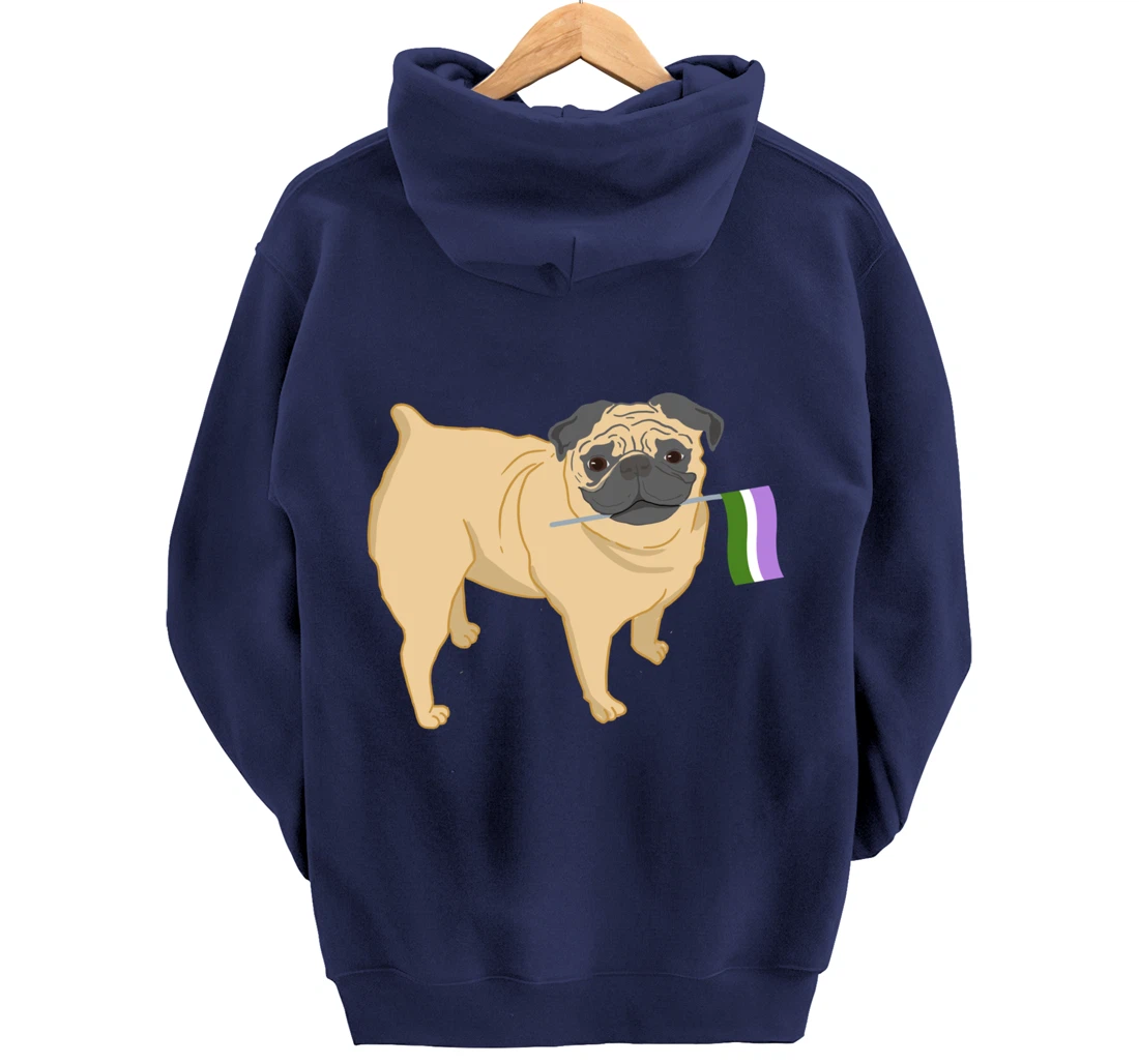 Pug With Genderqueer Pride Flag Pullover Hoodie