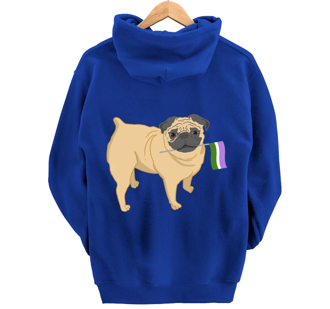 Pug With Genderqueer Pride Flag Pullover Hoodie