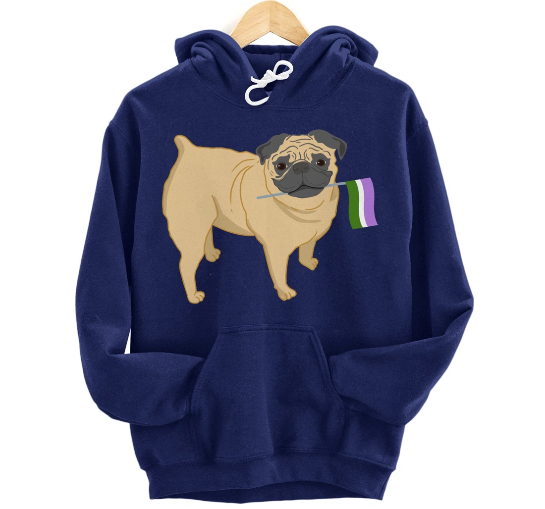 Pug With Genderqueer Pride Flag Pullover Hoodie
