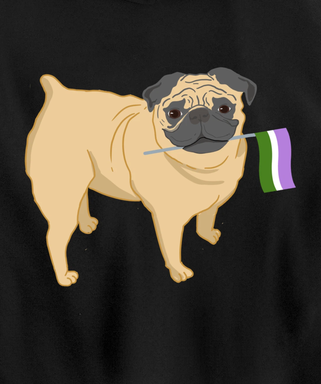 Pug With Genderqueer Pride Flag Pullover Hoodie