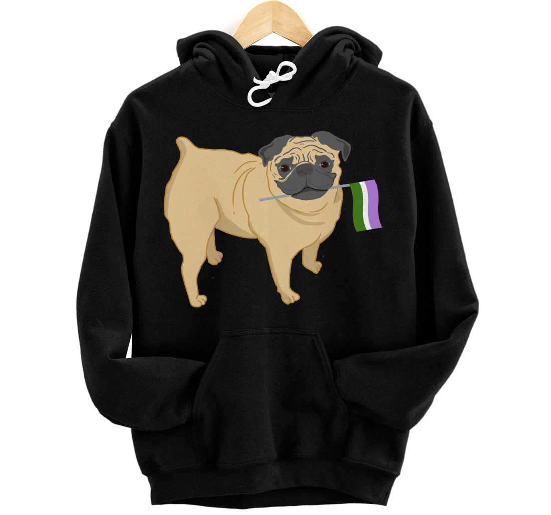 Pug With Genderqueer Pride Flag Pullover Hoodie