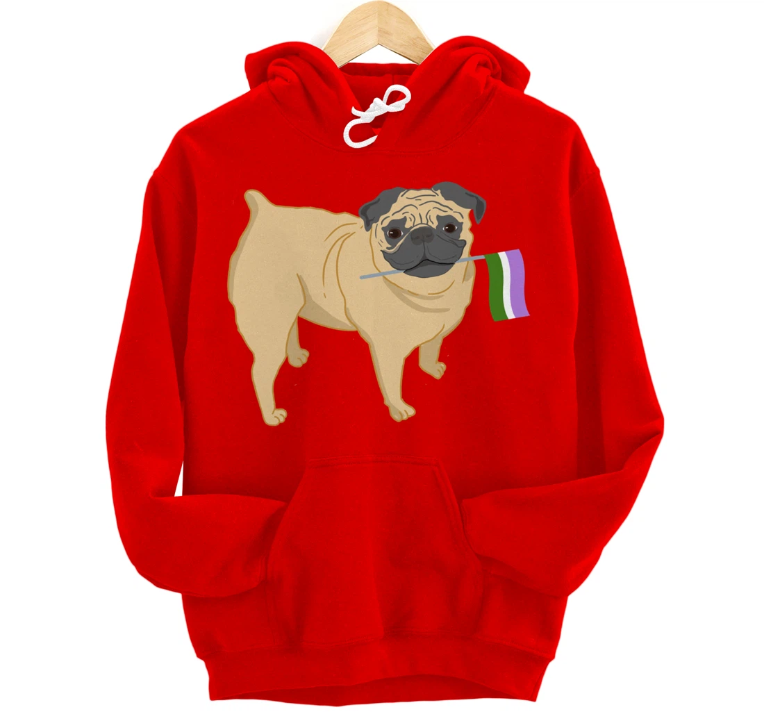 Pug With Genderqueer Pride Flag Pullover Hoodie