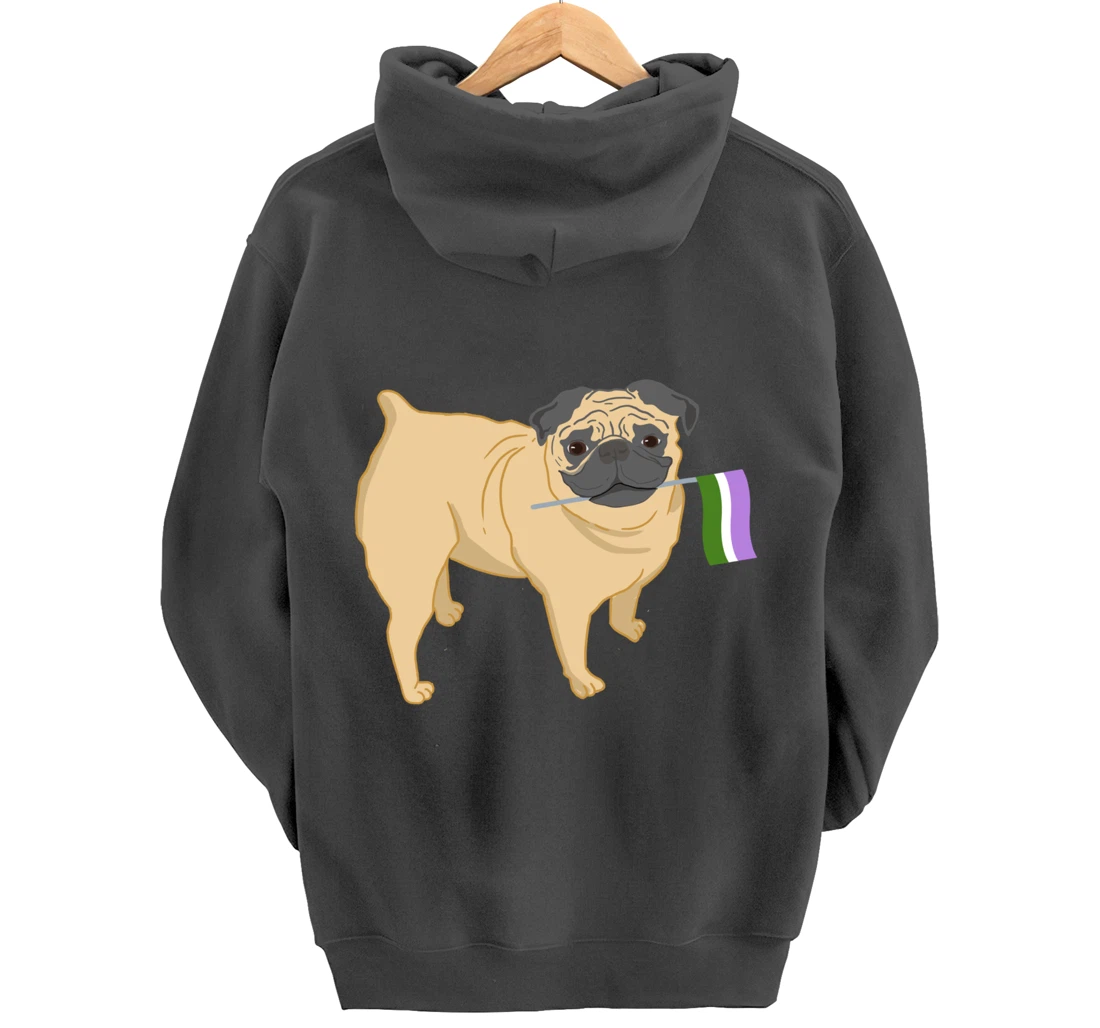 Pug With Genderqueer Pride Flag Pullover Hoodie