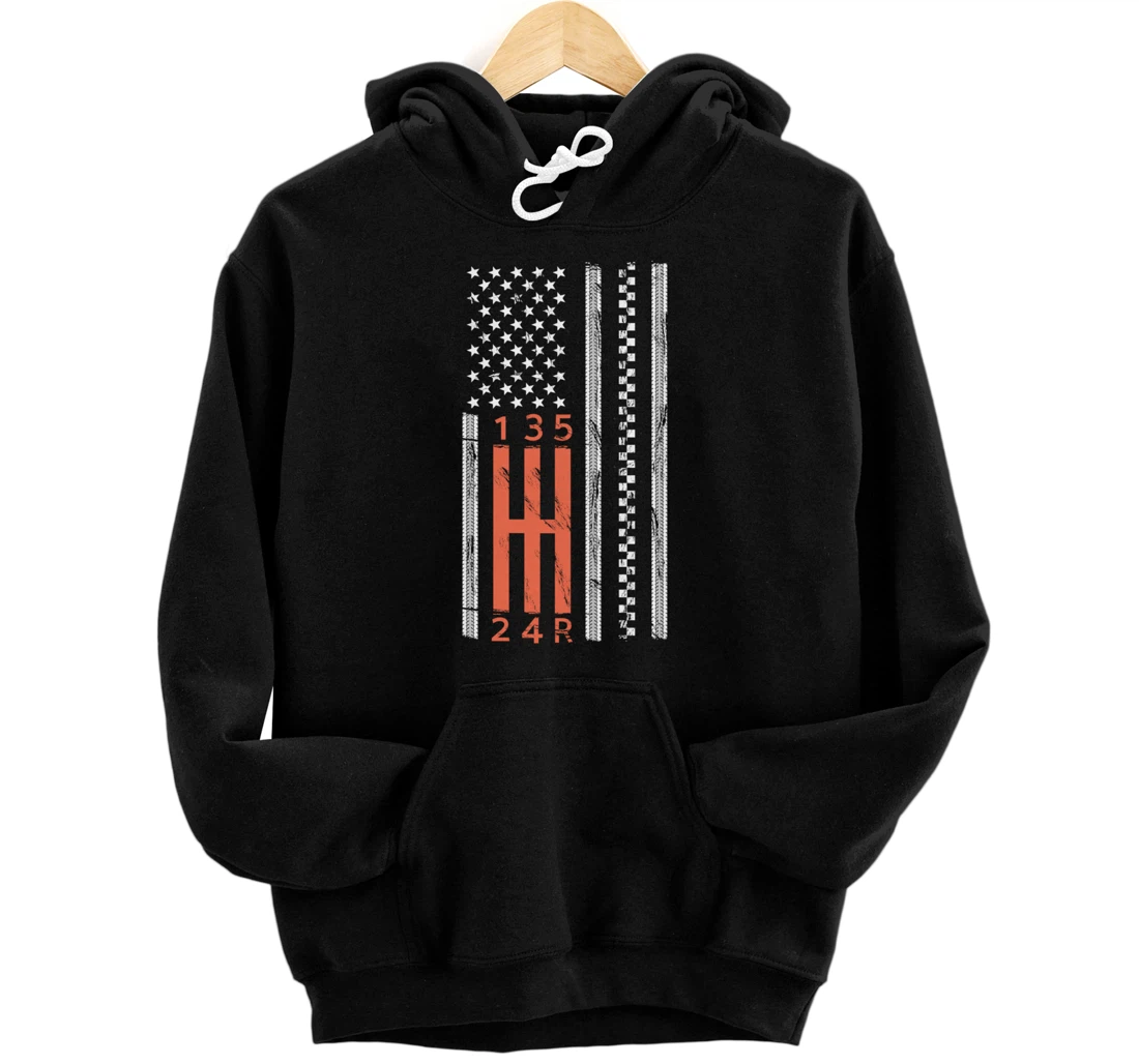 Stick Shift American Flag Manual Transmission Gearbox Pullover Hoodie