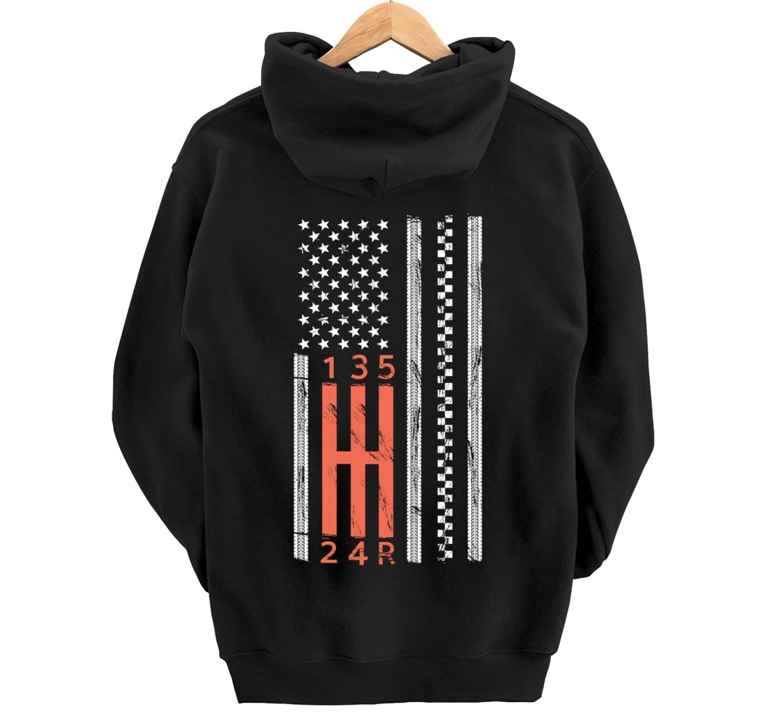 Stick Shift American Flag Manual Transmission Gearbox Pullover Hoodie