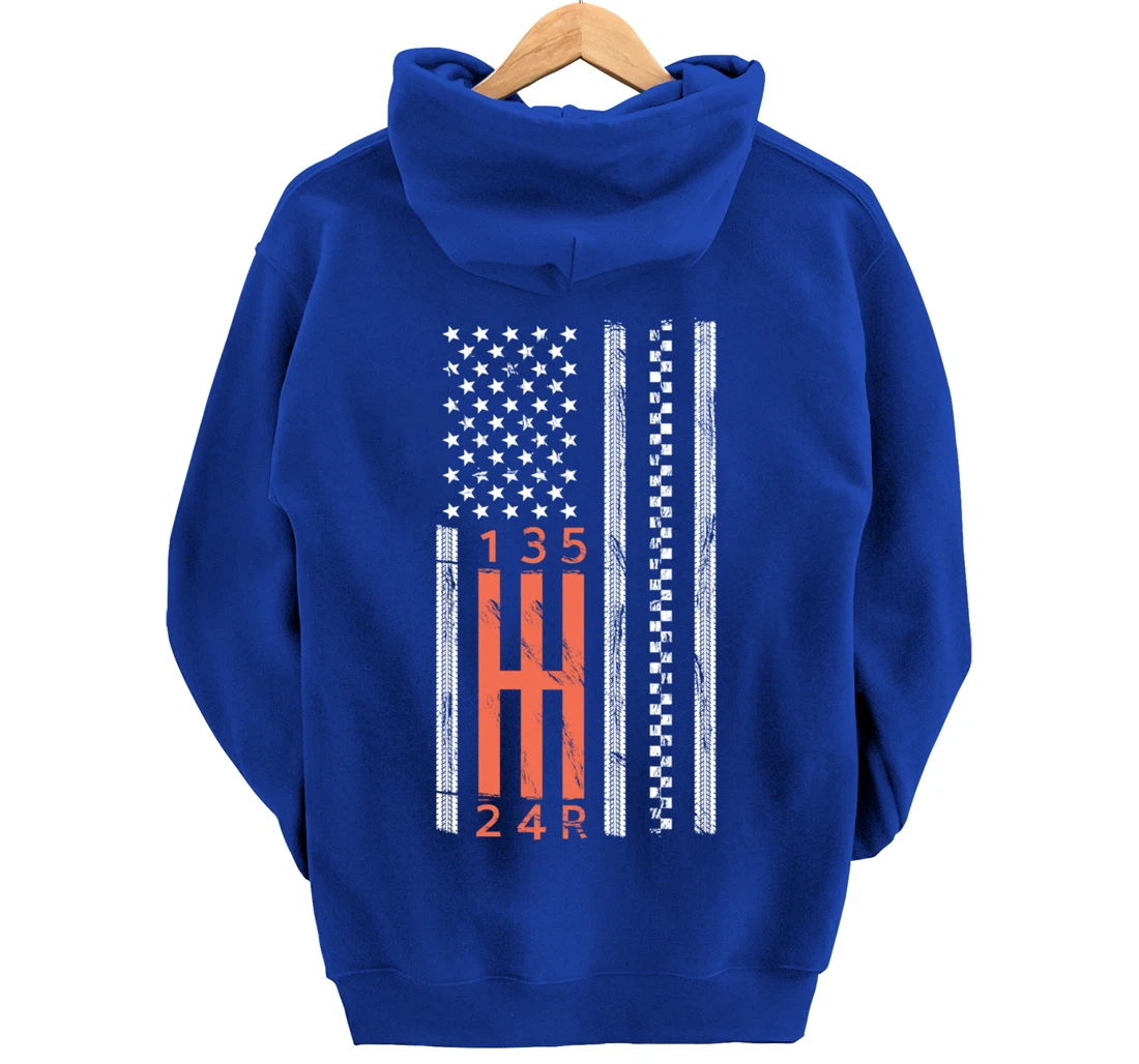 Stick Shift American Flag Manual Transmission Gearbox Pullover Hoodie