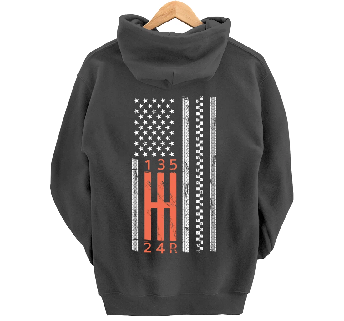 Stick Shift American Flag Manual Transmission Gearbox Pullover Hoodie