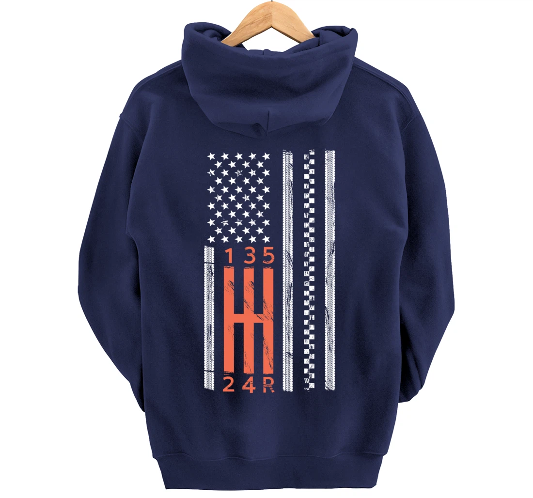 Stick Shift American Flag Manual Transmission Gearbox Pullover Hoodie