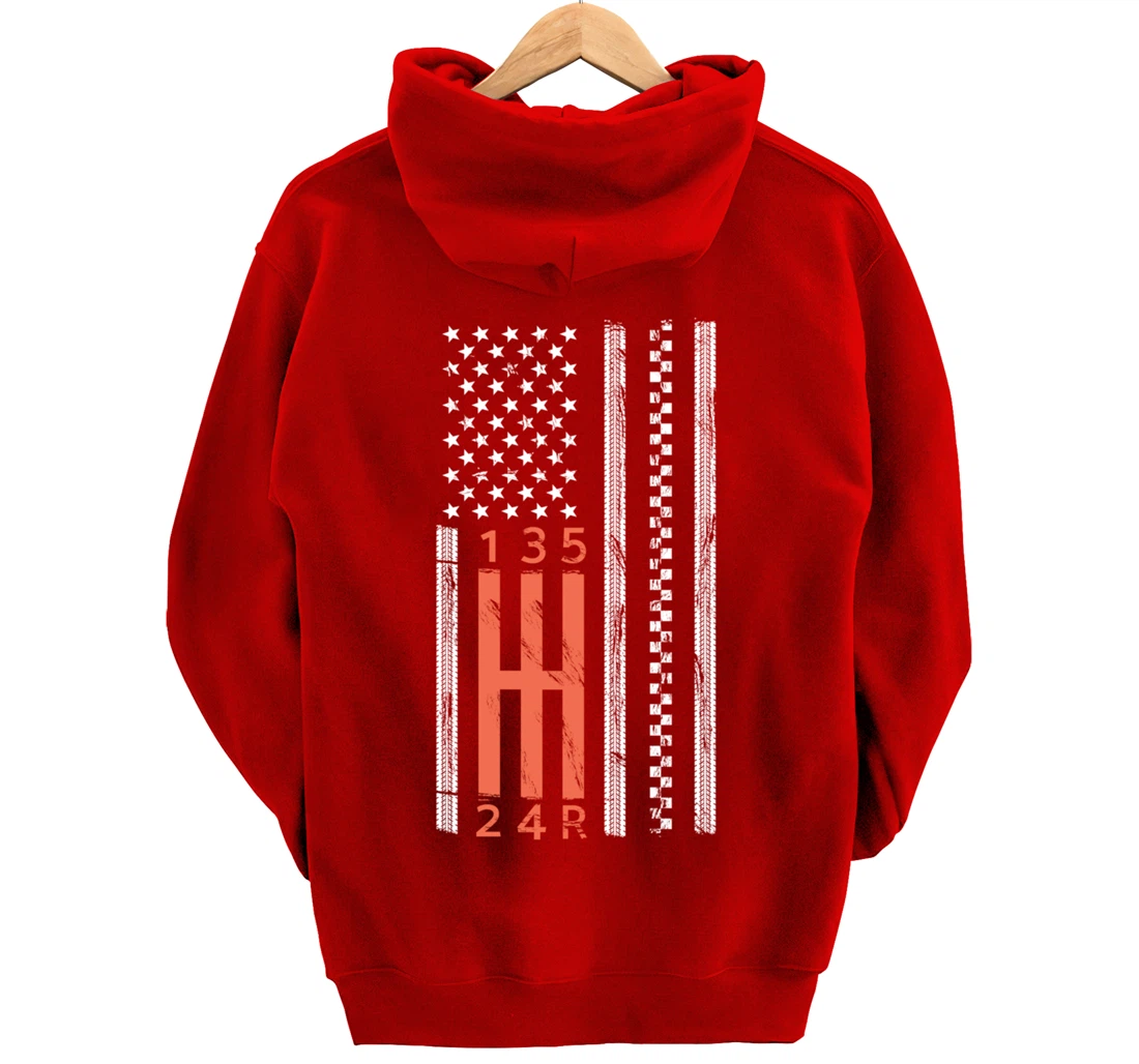 Stick Shift American Flag Manual Transmission Gearbox Pullover Hoodie