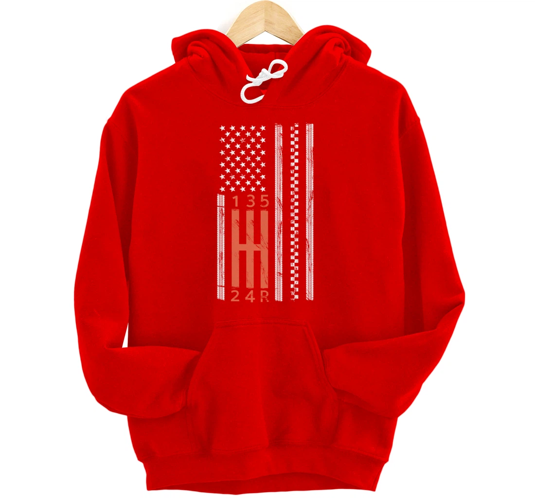 Stick Shift American Flag Manual Transmission Gearbox Pullover Hoodie