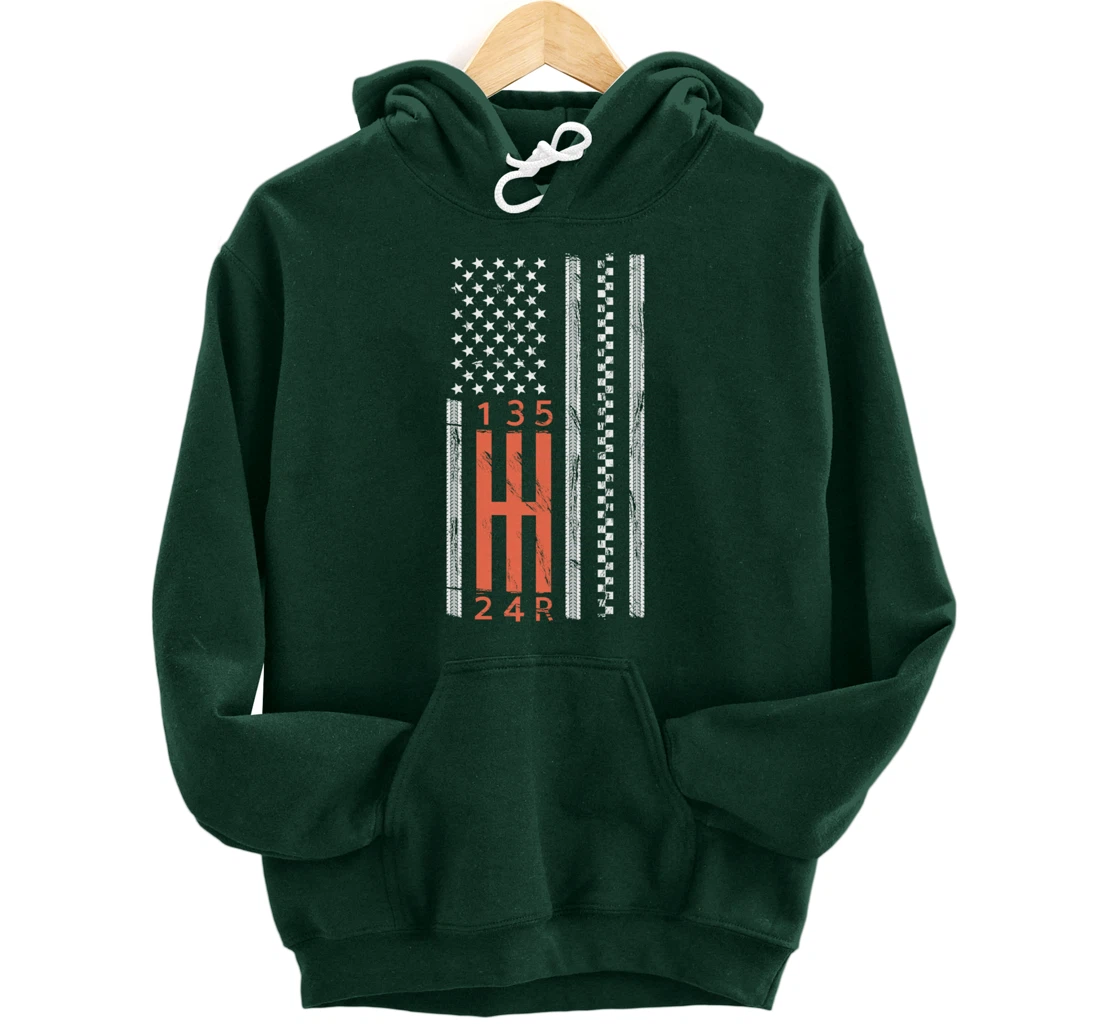 Stick Shift American Flag Manual Transmission Gearbox Pullover Hoodie