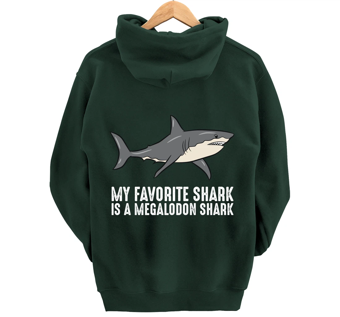 Cartoon Megalodon My Favorite Shark Is A Megalodon Shark Pullover Hoodie