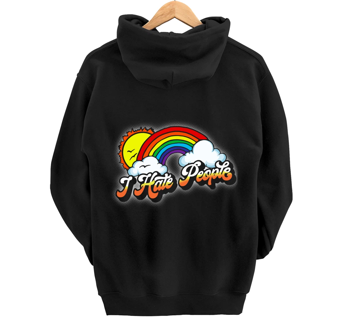 I Hate People Funny Antisocial Introvert Vintage Rainbow Pullover Hoodie