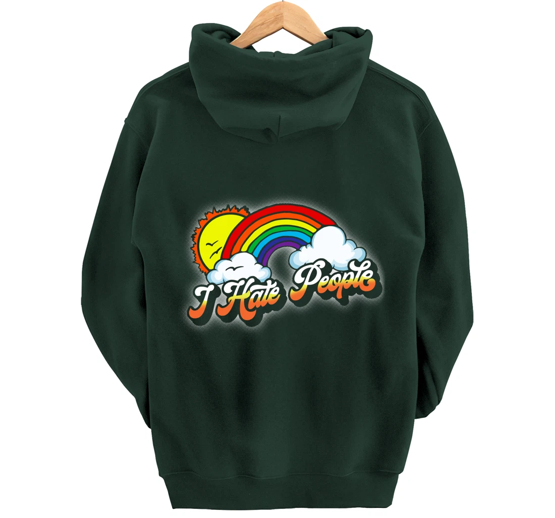 I Hate People Funny Antisocial Introvert Vintage Rainbow Pullover Hoodie