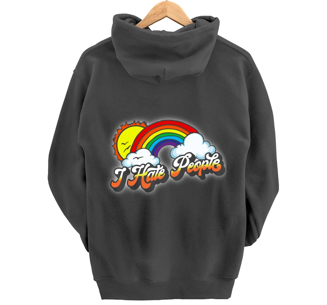 I Hate People Funny Antisocial Introvert Vintage Rainbow Pullover Hoodie