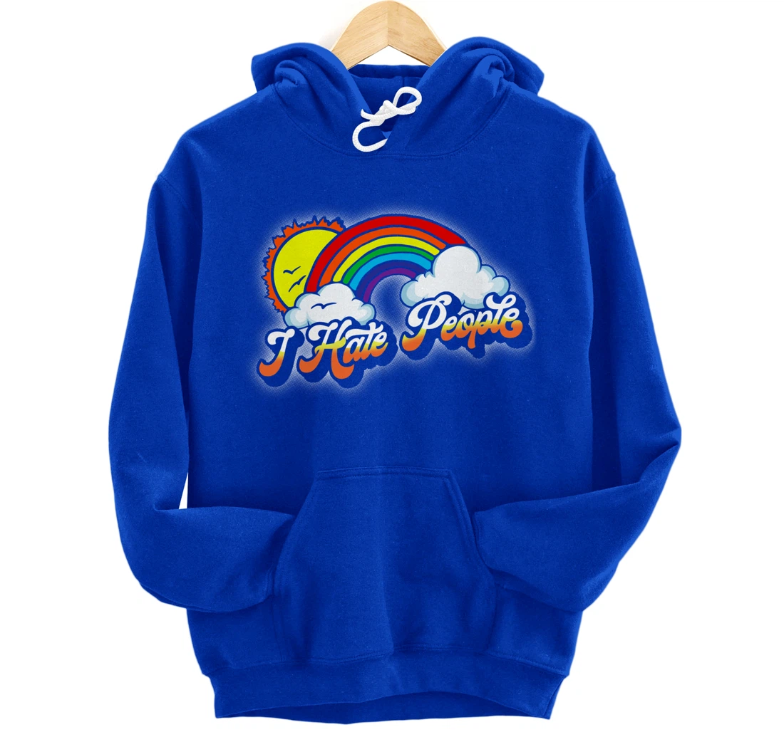 I Hate People Funny Antisocial Introvert Vintage Rainbow Pullover Hoodie