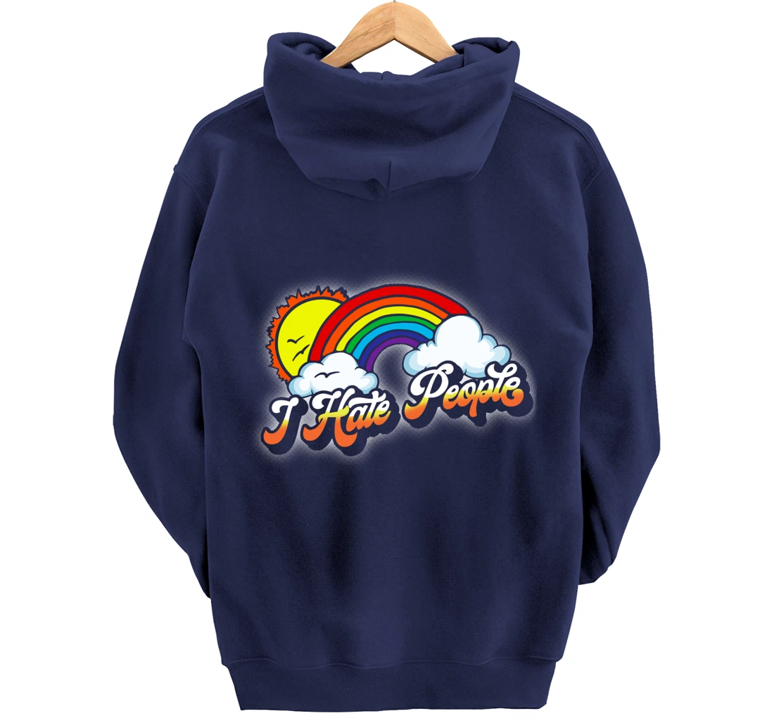 I Hate People Funny Antisocial Introvert Vintage Rainbow Pullover Hoodie