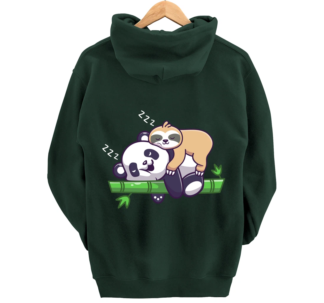 Cute sleeping sloth on panda bear - sloth sleep Pullover Hoodie