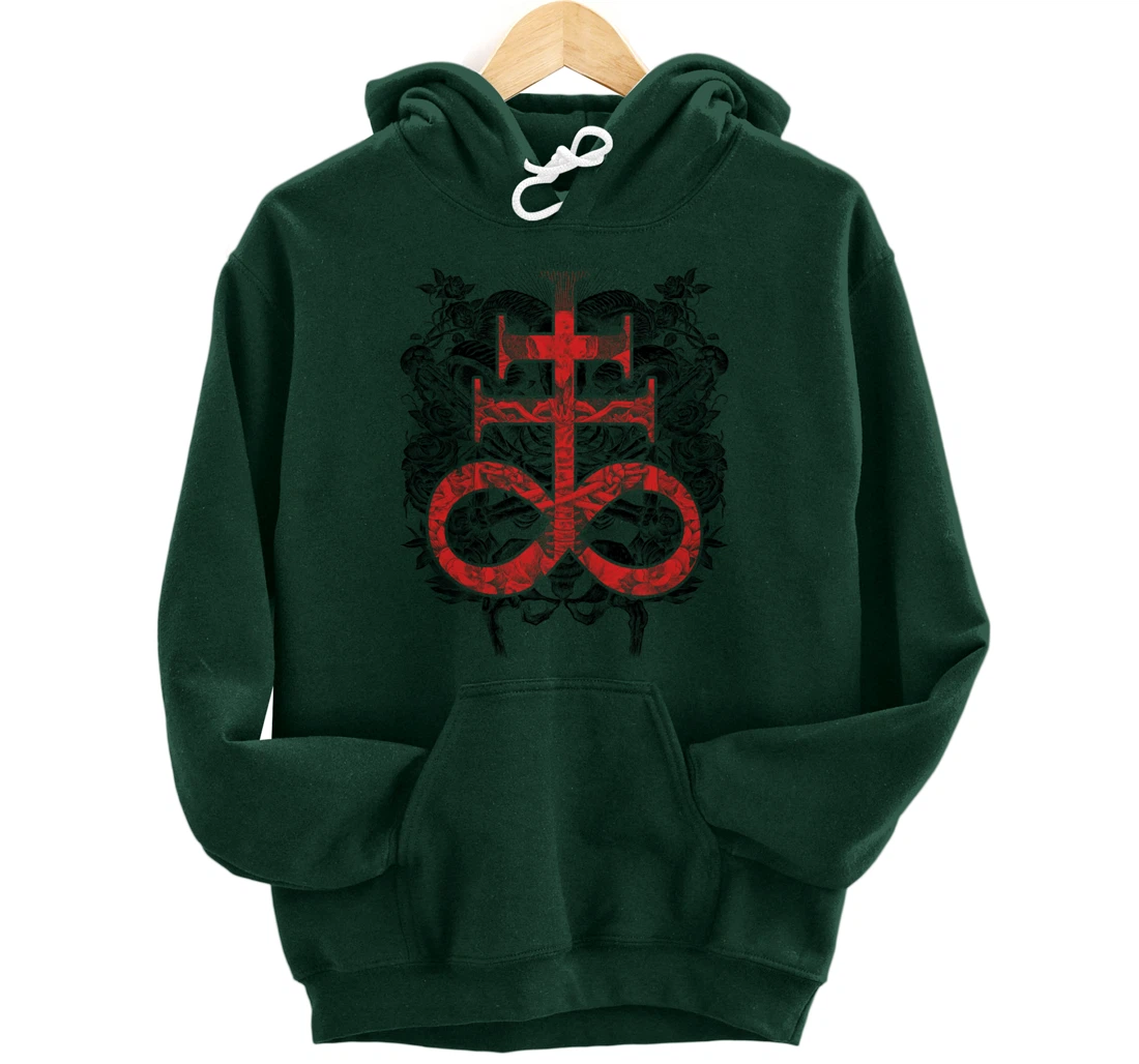 Satanic Gift for Satanist Occult Leviathan Cross Baphomet Pullover Hoodie