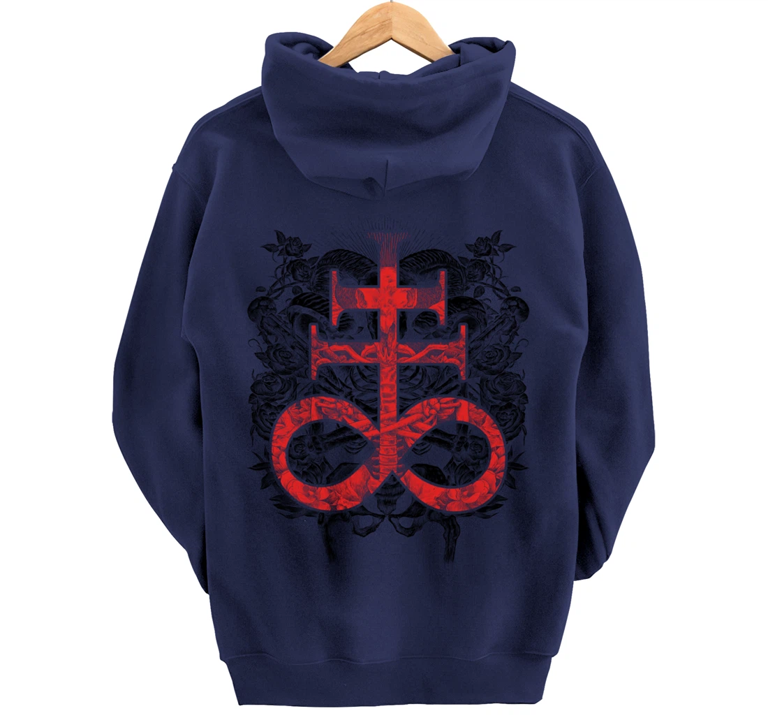 Satanic Gift for Satanist Occult Leviathan Cross Baphomet Pullover Hoodie