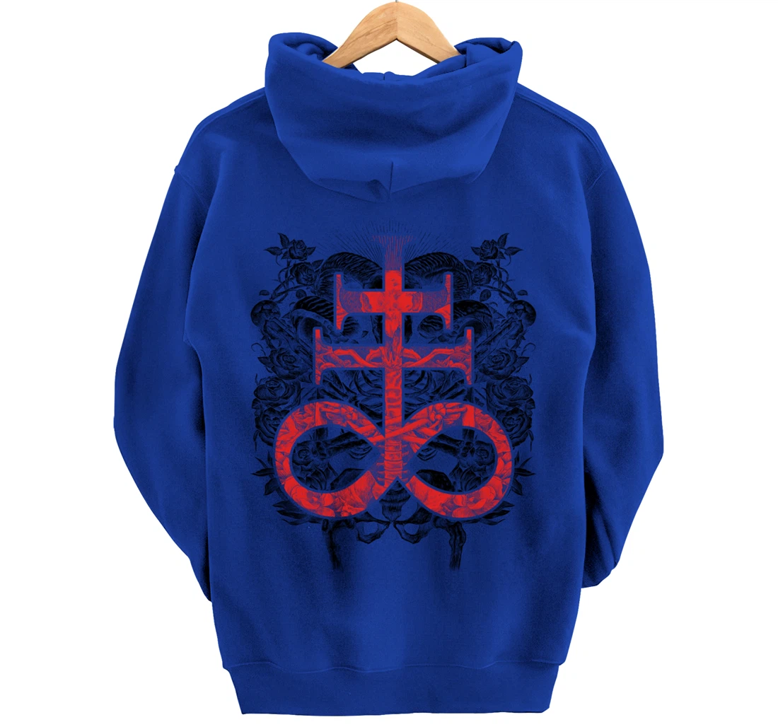 Satanic Gift for Satanist Occult Leviathan Cross Baphomet Pullover Hoodie