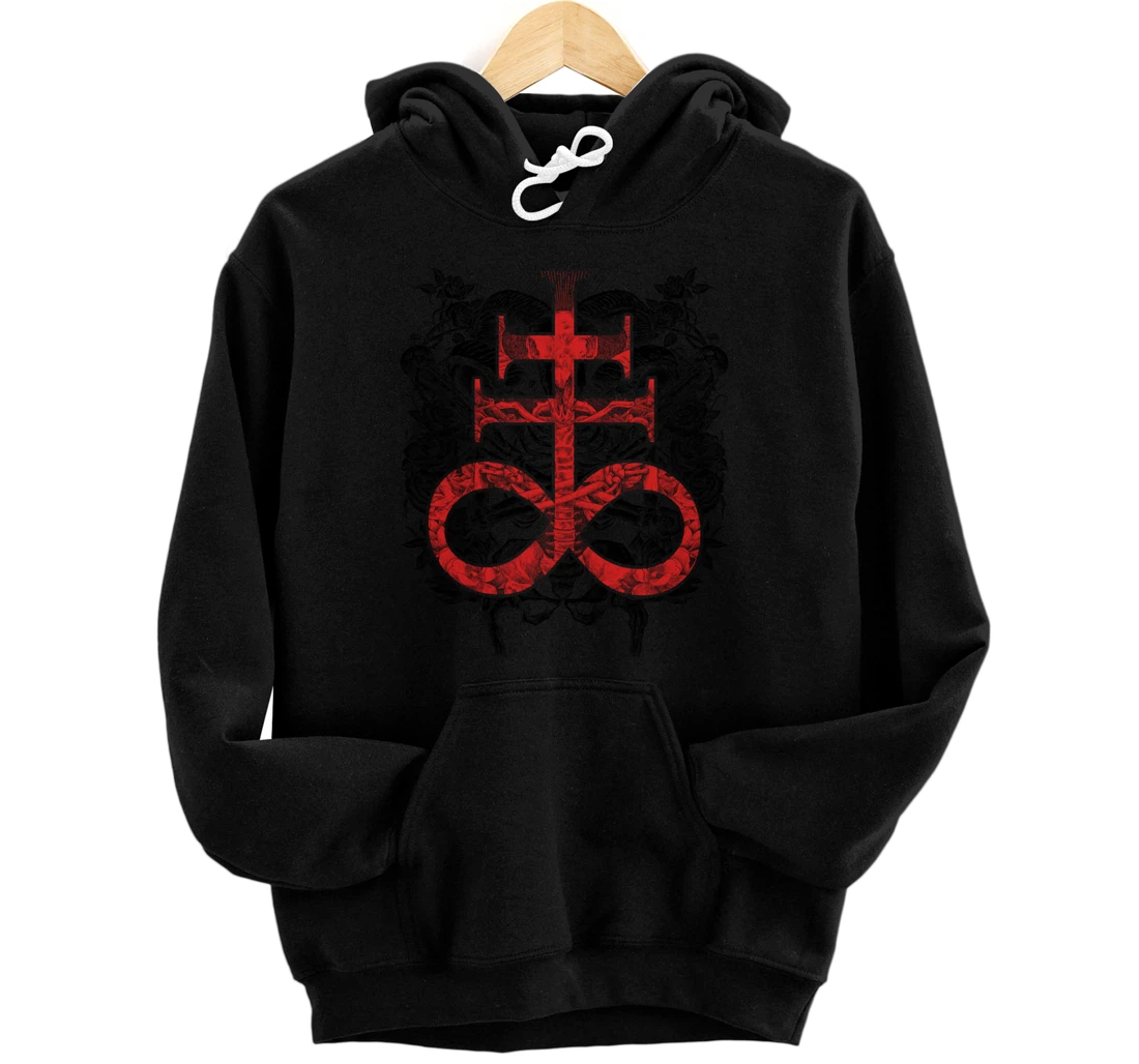 Satanic Gift for Satanist Occult Leviathan Cross Baphomet Pullover Hoodie