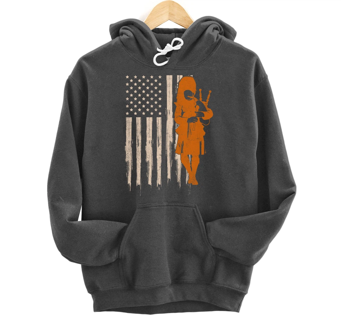 Funny USA Flag Bagpipe Scottish Bagpiper Gift Bagpipes Pullover Hoodie