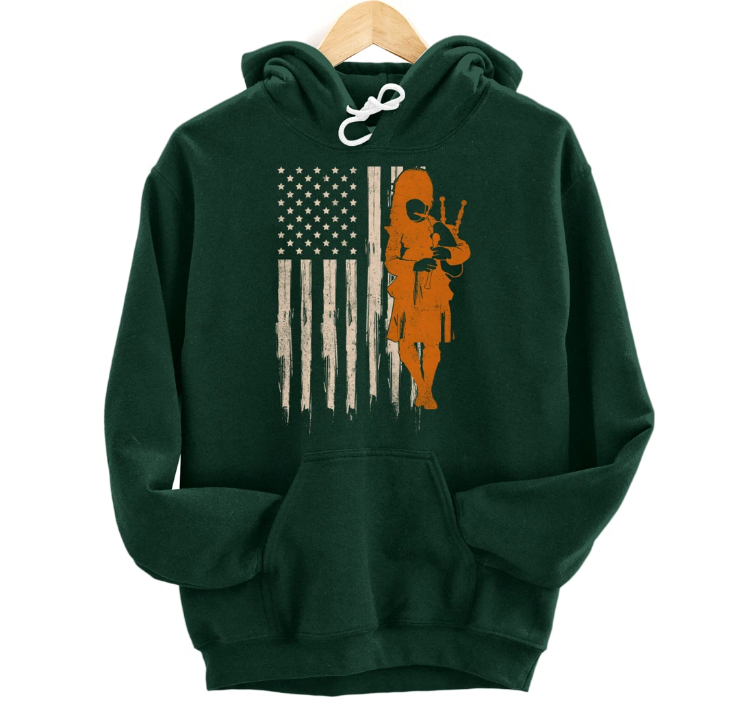 Funny USA Flag Bagpipe Scottish Bagpiper Gift Bagpipes Pullover Hoodie