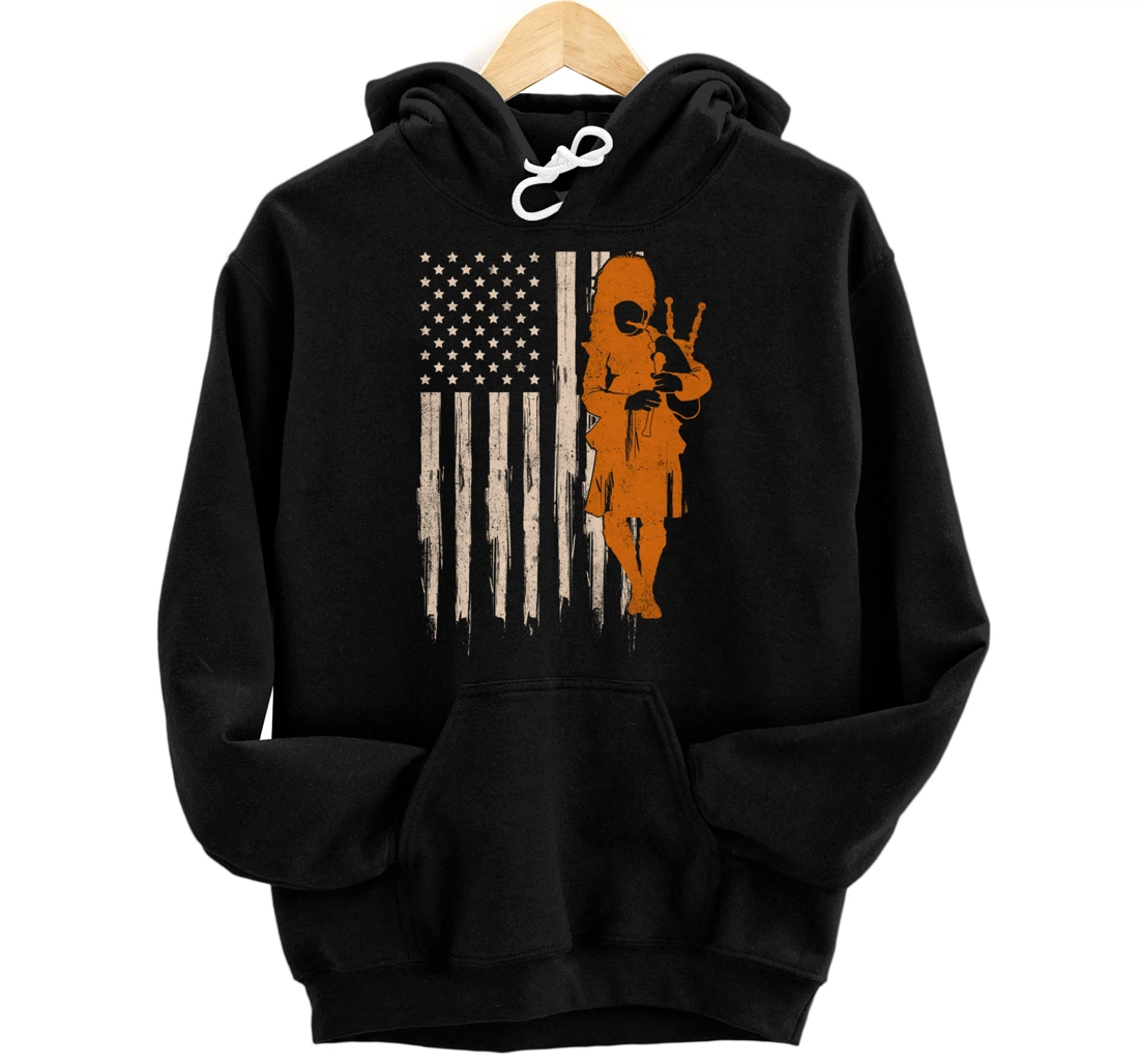 Funny USA Flag Bagpipe Scottish Bagpiper Gift Bagpipes Pullover Hoodie