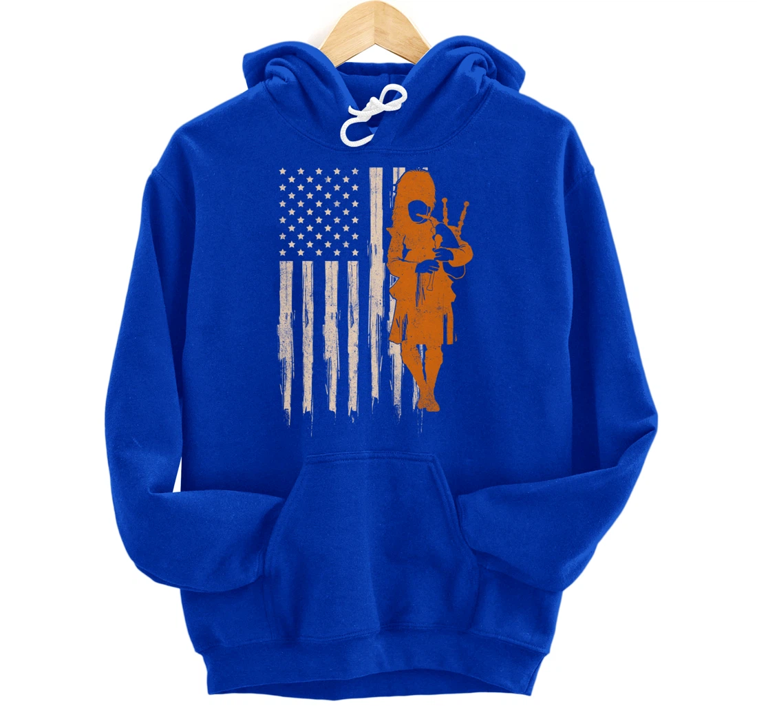 Funny USA Flag Bagpipe Scottish Bagpiper Gift Bagpipes Pullover Hoodie