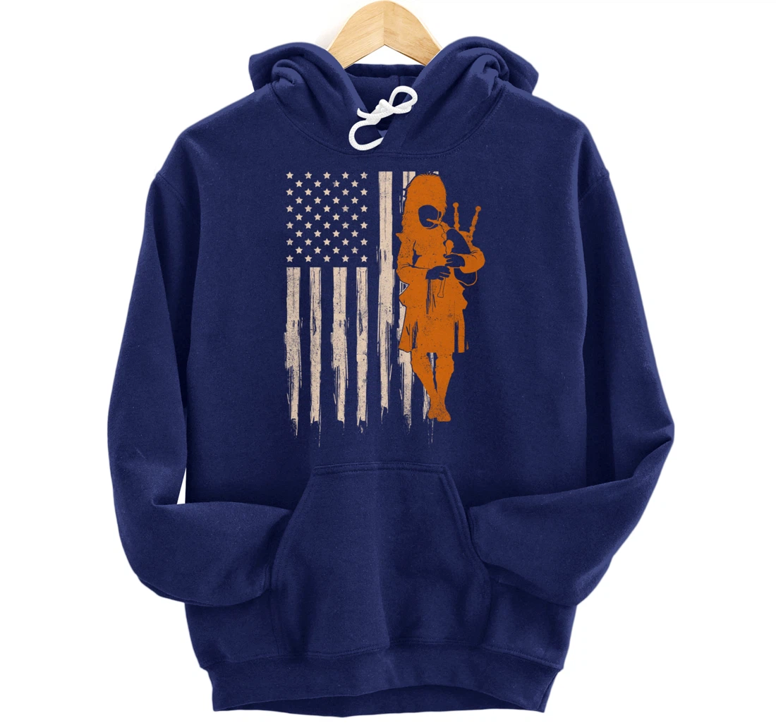Funny USA Flag Bagpipe Scottish Bagpiper Gift Bagpipes Pullover Hoodie