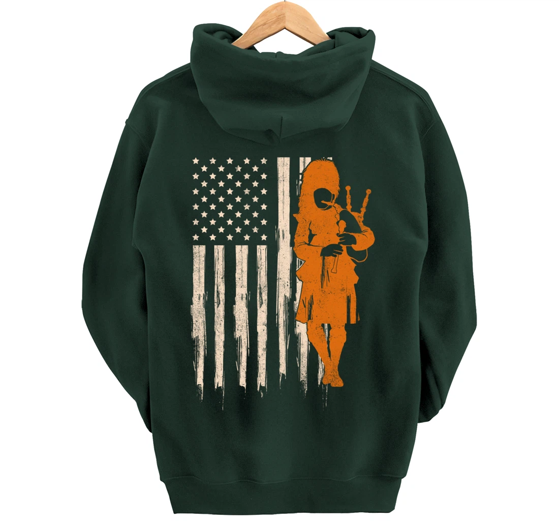 Funny USA Flag Bagpipe Scottish Bagpiper Gift Bagpipes Pullover Hoodie