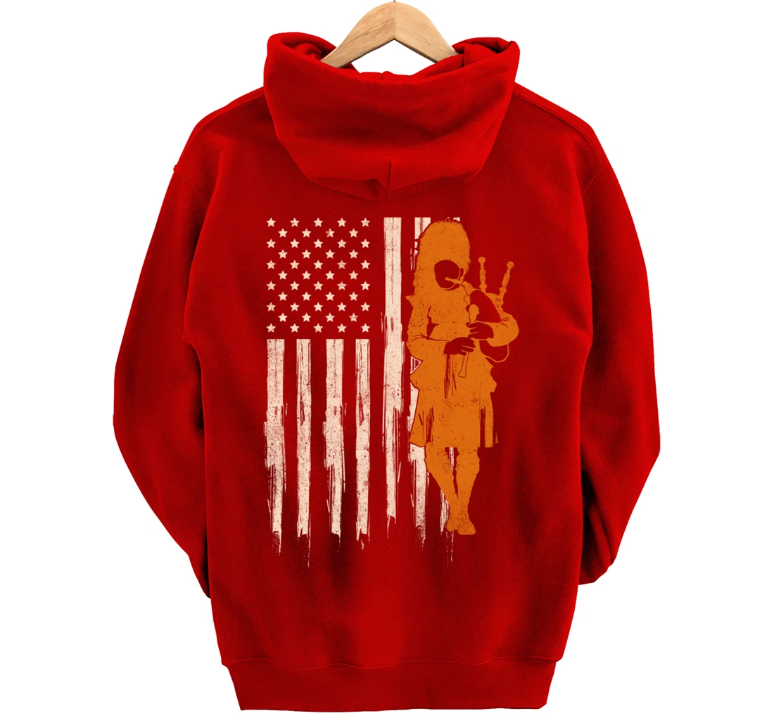 Funny USA Flag Bagpipe Scottish Bagpiper Gift Bagpipes Pullover Hoodie