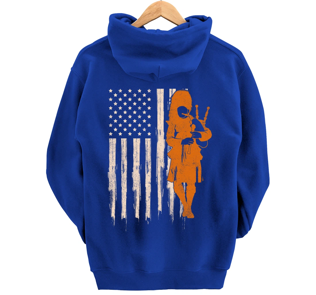 Funny USA Flag Bagpipe Scottish Bagpiper Gift Bagpipes Pullover Hoodie